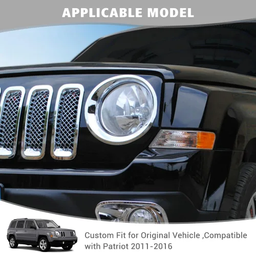 Vista 2 de Jimen Compatible con Jeep Patriot 2011-2016, biseles para faros delanteros (cromado)