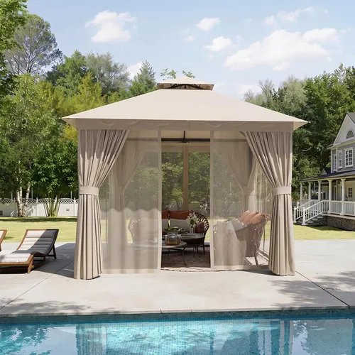 Vista 16 de Aoxun 8'x8' Outdoor Gazebo Metal Frame Canopy Tent with Curtains (Gray)