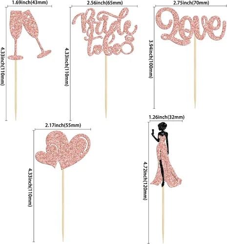 Vista 2 de 30 piezas de decoración para cupcakes con purpurina champán y corazón, para despedida de soltera, bodas, compromisos, despedidas de soltera, Oro Rosa