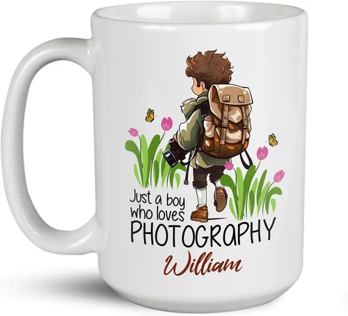 Vista 10 de Taza de café personalizada con nombre, taza de regalo personalizada para amantes de la fotografía, amigos, familia, taza de té blanca de 11 o 15