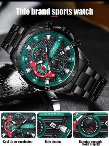 Vista 5 de LOREO Reloj cronógrafo militar multifunción de cuarzo de acero inoxidable para hombre
