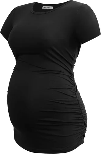 Vista 2 de Smallshow - Camiseta de maternidad para mujer, lados fruncidos, tipo túnica, prendas para el embarazo Verde militar-negro-gris profundo