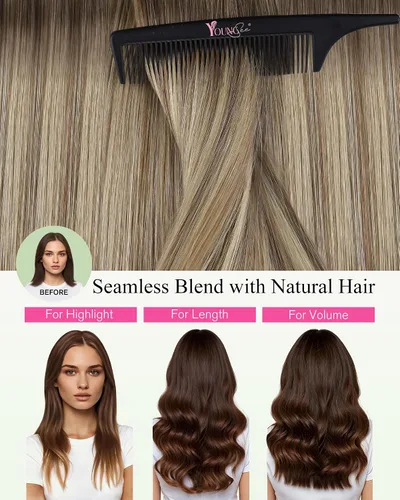 Vista 181 de YoungSee Extensiones de Cabello Humano con Cinta Balayage Extensiones de Cabello con Cinta Marrón Oscuro Extensiones de Cabello con Cinta Ombre