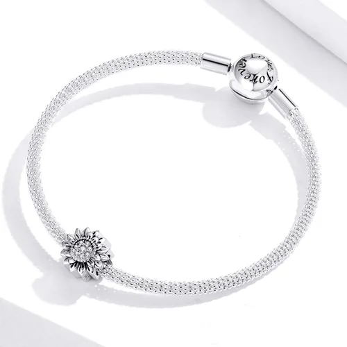 Vista 3 de Dijes de flor de rosa para pulseras Pandora de plata de ley 925 con diseño de corazón y corazón para pulsera (girasol), Cristal Esmalte, plata de ley