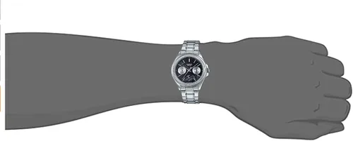 Vista 3 de Casio LTP2088D-1A2V Reloj de vestir multifunción para mujer con bisel estriado de acero inoxidable con esfera negra