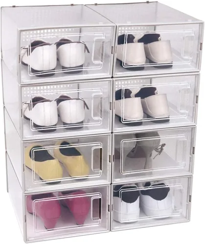 Vista 4 de OnDisplay Clik - sistema de caja de zapatos entrelazada y apilable. Estándar transparente/blanco