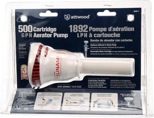 Vista 8 de Attwood 4640-7 Tsunami T500 Bomba aireadora, 500 GPH, 12 voltios, entrada de 3 ½ pulgadas de largo, salida roscada de ¾ pulgadas de diámetro, cable