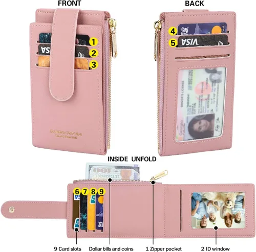Vista 5 de CYANB RFID titular de la tarjeta de la cartera para las mujeres delgadas de la cremallera de la tarjeta de los casos de los organizadores