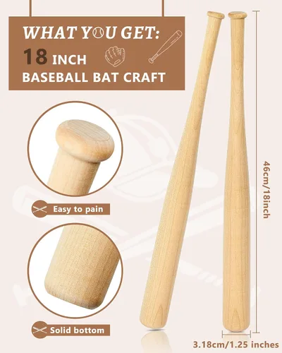 Vista 2 de Marsui 6 piezas de mini bate de béisbol de 18 pulgadas de madera sin acabar, pequeños bates de béisbol sin pintar, manualidades para manualidades