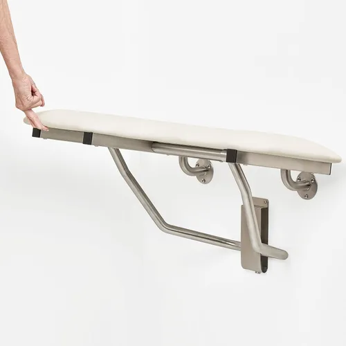 Vista 8 de Seachrome Asiento de ducha Lift-Assist, en forma de L, mano derecha, ADA, montaje en pared, acolchado blanco naugahído