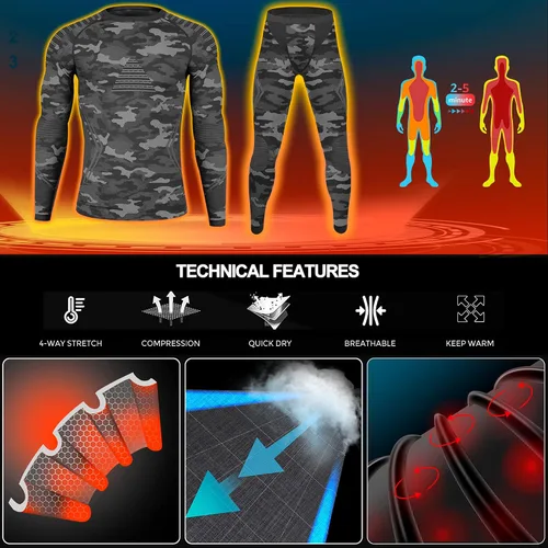 Vista 3 de UNIQUEBLLA - Conjunto de ropa interior térmica para hombre, capa base térmica, parte inferior para clima frío