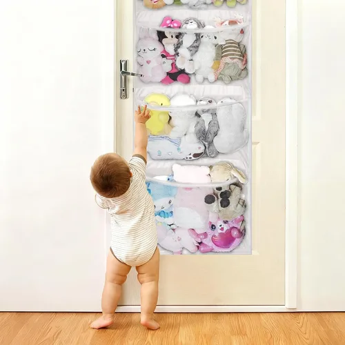 Vista 6 de Almacenamiento de animales de peluche sobre la puerta,Red de hamaca de animales de peluche