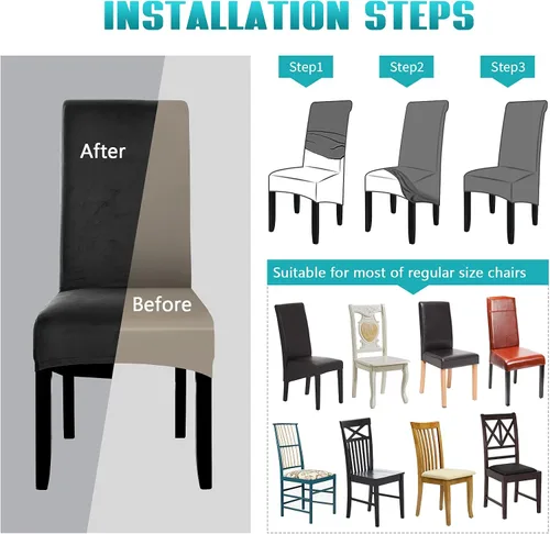 Vista 6 de ele ELEOPTION Fundas grandes de terciopelo y elastano para silla, fundas protectoras suaves y elásticas para silla, extraíbles y lavables para Negro