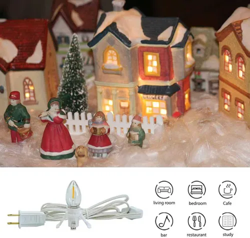 Vista 3 de KGC - Paquete de 4 cables de accesorios con bombilla LED C7, blanco cálido 2700K, 6 pies Indoor Blow Mold Light Cord with Plug On/Off Switch for
