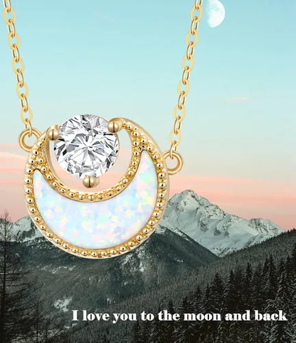 Vista 6 de Blocaci 14K Yellow Gold Opal Pendant Necklaces for Women Moon Star Necklaces Birthday Anniversary Valentine's Day Gold Jewelry for Women