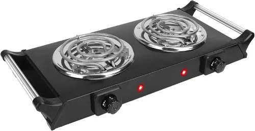 Vista 9 de KOCASO Quemador doble eléctrico eléctrico de doble quemador de 2000 W, calefacción de bobina portátil, estufa de placa calefactora para encimera RV