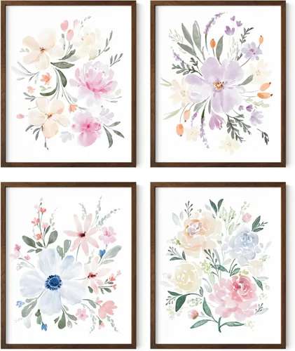 Vista 68 de HAUS AND HUES Arte de pared floral gris, juego de 4 pósteres de plantas para pared vintage, impresiones botánicas, cuadros de flores en blanco