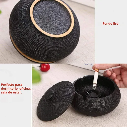 Vista 3 de Lependor Cenicero de cerámica con tapas, a prueba de viento, para uso en interiores o exteriores, soporte para cenizas para fumadores, para Negro