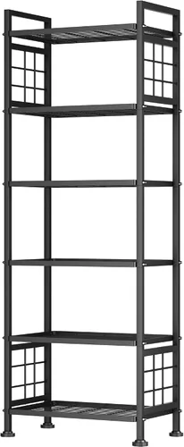 Vista 16 de GIOTORENT Estantería de Pie de 5 Alambres y Librero, Unidad de Estantería de Almacenamiento de Metal Estante de Despensa para Organizador de Negro