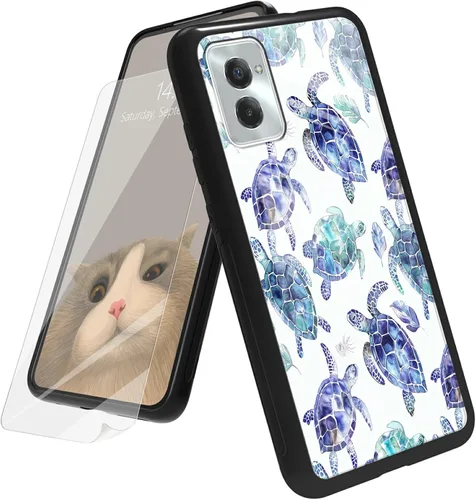 Vista 52 de Funda para Motorola Moto G Play 4G 2024 con protector de pantalla, parte trasera de vidrio templado + funda de silicona suave TPU absorción