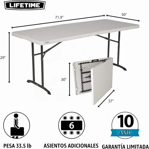 Vista 2 de Lifetime 80382 - Mesa plegable comercial (5.9 ft), color almendra