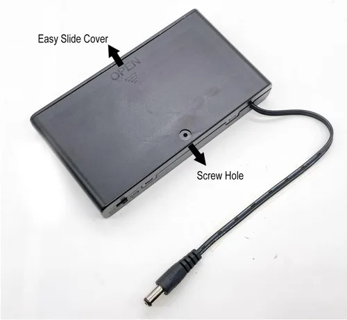 Vista 5 de Soporte de batería 8AA, caja de 8 baterías AA, 8 x 1.5V AA caja de soporte de batería 12V con interruptor de encendido/apagado y conector macho DC