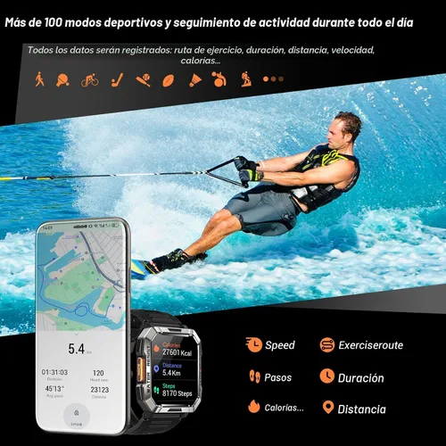 Vista 6 de Reloj inteligente militar para hombre (respuesta/hacer llamadas), reloj inteligente de 2.01 pulgadas para Android y iPhone, rastreador de actividad