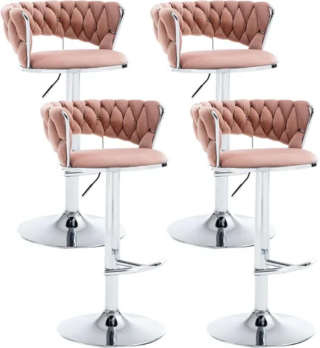 Vista 11 de Juego de 2 taburetes de bar de terciopelo giratorios con base de metal dorado, taburetes de bar modernos de altura de mostrador para cocina, pub