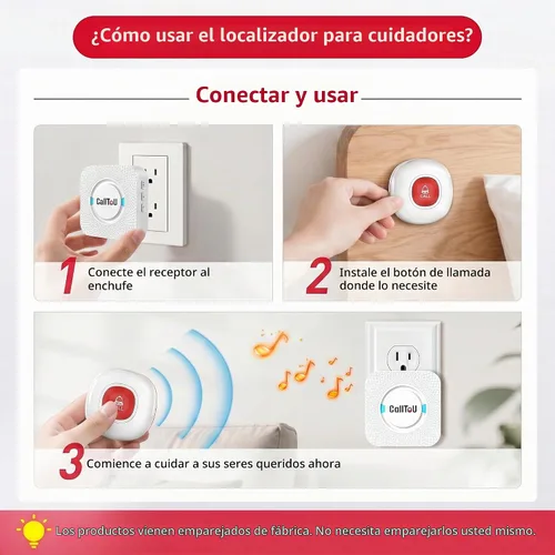Vista 6 de CallToU Botón de llamada inalámbrico para cuidadores para ancianos en casa, sistema de alerta de enfermera de más de 500 pies para personas