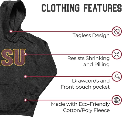 Vista 4 de Campus Colors NCAA Adult Cotton Blend Charcoal Hooded Sweatshirt - Made from Ringspun and Versatility