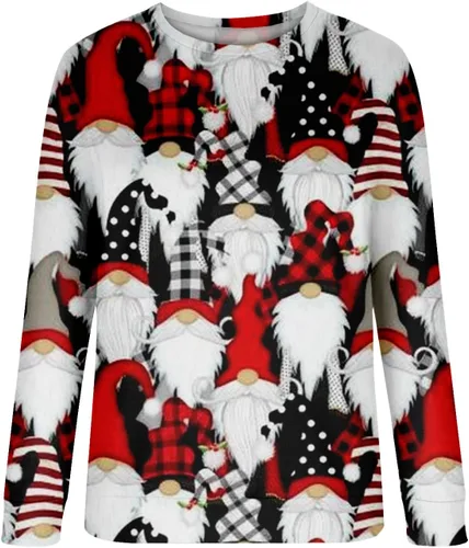 Vista 3 de Sudadera de Navidad para mujer, diseño de renos, camiseta fea con cuello redondo, casual, ropa de otoño 2023