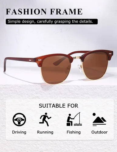 Vista 40 de AEVOGUE Gafas de sol polarizadas para mujeres y hombres semi marco retro gafas de sol AE0369