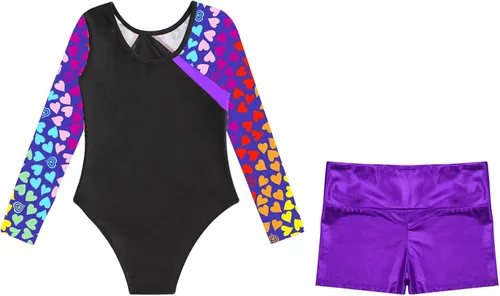 Vista 6 de Moily Leotardo de princesa con diamantes de imitación, manga larga, metálico, para gimnasia, danza, atletismo