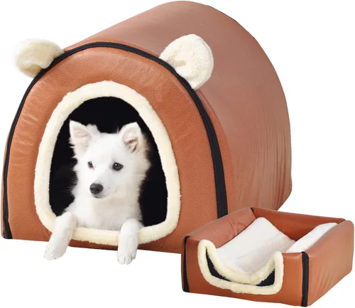 Vista 37 de Cama para gato o cama para perro, 2 formas de uso, casa de mascotas para interior con alfombra esponjosa, cubierta extraíble y lavable, fondo Grúas