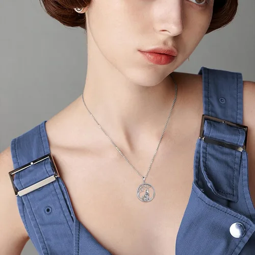 Vista 6 de Collar de plata de ley 925 con colgante de árbol de la vida, diseño de caballo, jirafa, lobo, hongo, joyería fina, regalos para mujeres y niñas