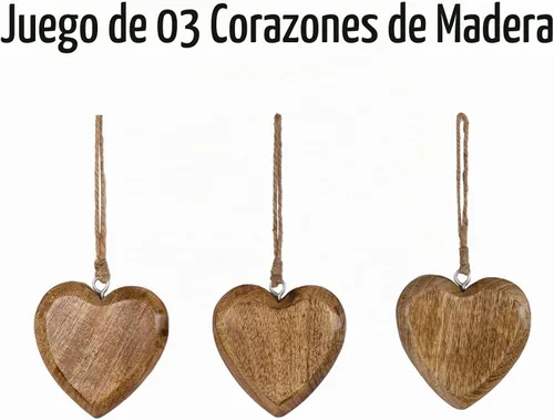 Vista 5 de Mie Creations Juego de 3 adornos de corazón de madera rústica, decoraciones para el día de San Valentín, regalos de amor para él, ella Corazones