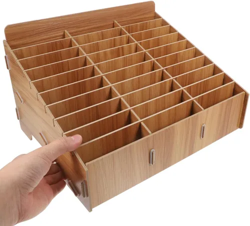 Vista 8 de Ciieeo Organizador de escritorio de madera, caja de almacenamiento para teléfono, 30 rejillas, compartimento para el aula, organizador de escritorio