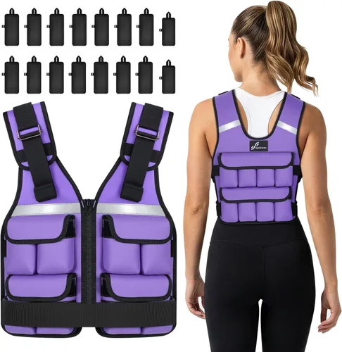 Vista 12 de Sportneer Chaleco con Peso Ajustable Pesos: 2-18 lbs/2-40 lbs Chaleco de Peso Lavable para Caminar 16 en 1 Chaleco de Ajuste Rápido para Rucking