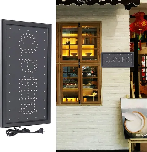 Vista 4 de Letrero LED abierto para negocios. Tablero de anuncios brillante de 19 x 10 pulgadas, letrero de apertura y cierre de alta visibilidad, luz