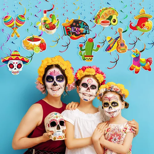 Vista 6 de 51 piezas de decoración de remolinos colgantes para fiesta mexicana, fiesta mexicana, suministros de fiesta del Cinco de Mayo, Taco Twosday Bout a