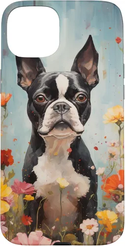 Vista 9 de Boston Terrier in Flower Garden Dog Art Lovers Design Case for iPhone 17