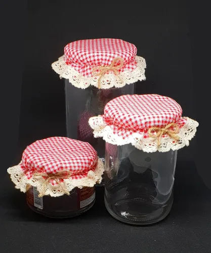Vista 7 de DLK - 10 fundas elásticas para frascos - 100% algodón, patrón elástico de cuadros rojos (cuadros) - Cuenco con tapa de fermentación transpirable