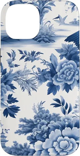 Vista 4 de iPhone 16 White and blue Chinoiserie Botanical Floral Bird Classic Case