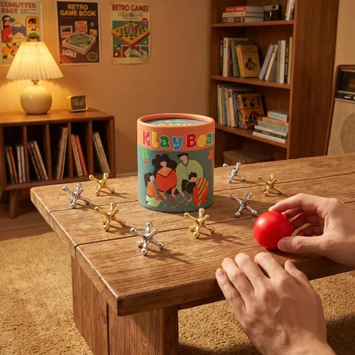 Vista 3 de Juego de Jacks con Pelota, Juego Retro Vintage de Jax para Niños y Adultos, Juegos de Mesa Clásicos con 10 Jacks de Metal y 2 Pelotas de Goma Rojas