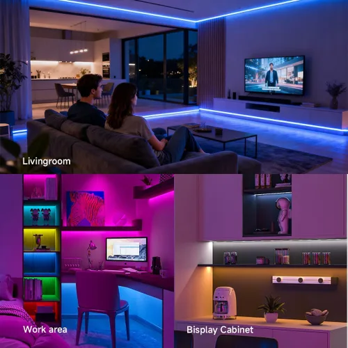 Vista 4 de SEZO RGBW COB LED Tira de luces RGB+blanco cálido 3000K 16.4FT/5M DC12V 896LEDs/m 0.472 in ancho FCOB RGBWW Flexible de alta densidad Uniforme Cinta