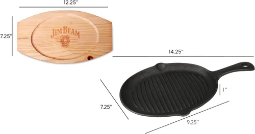 Vista 2 de Jim Beam JB0159, construcción resistente, sartén de hierro fundido pre-sazonado con base de madera y manopa, negro, pequeño