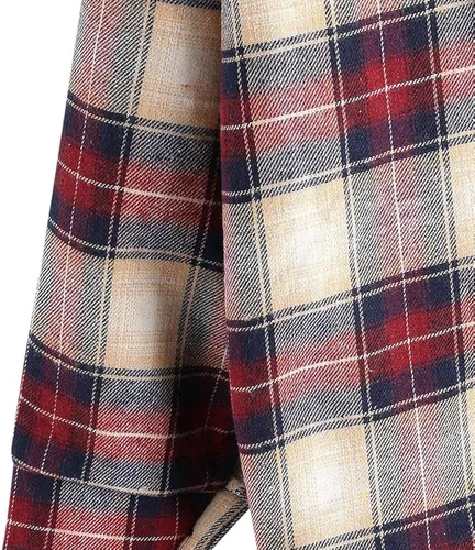 Vista 4 de Zaful chamarra con capucha y forro polar a cuadros para mujer, con botones, de gran tamaño, de franela