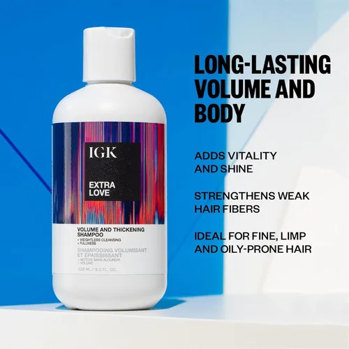Vista 5 de IGK EXTRA LOVE Champú para volumen y engrosamiento Champú voluminizador para cabello fino y fino Hidrata + apoya el cuidado del cuero cabelludo