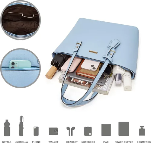 Vista 6 de Bolso de mano de moda para mujer, bolso de hombro, asa superior, juego de 4 piezas