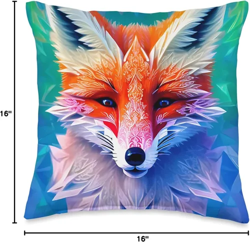 Vista 4 de Artistic Colourful Beautiful Foxes Lindos zorros nevados nocturnos, vida silvestre, hielo, nieve, invierno, almohada, 16 x 16 pulgadas, multicolor